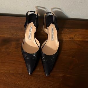 Manolo Blahnik navy blue sling back